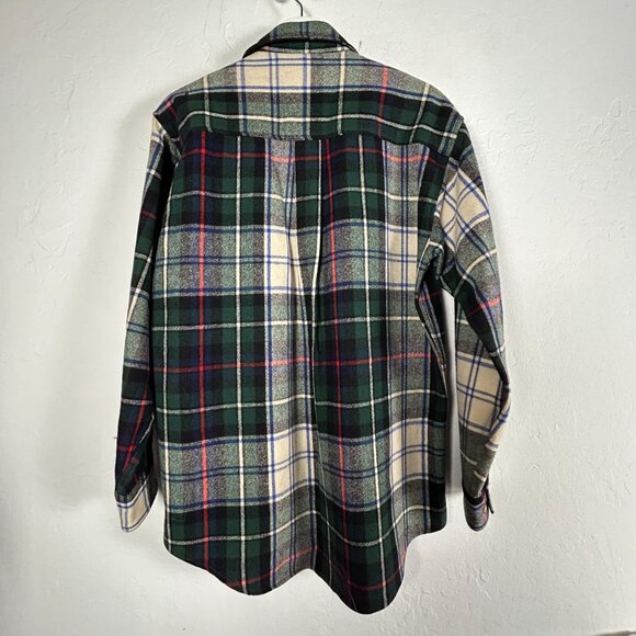 Eddie Bauer Mens Small Flannel Plaid Shirt Green Button Up Wool Blend Pockets - Picture 2 of 9